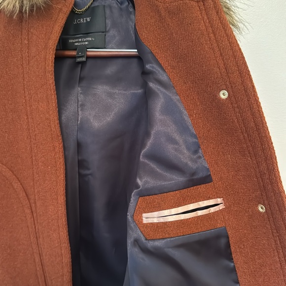 J.Crew Stadium Cloth wool coat with faux fur trimmed hood size 0 - Picture 4 of 4